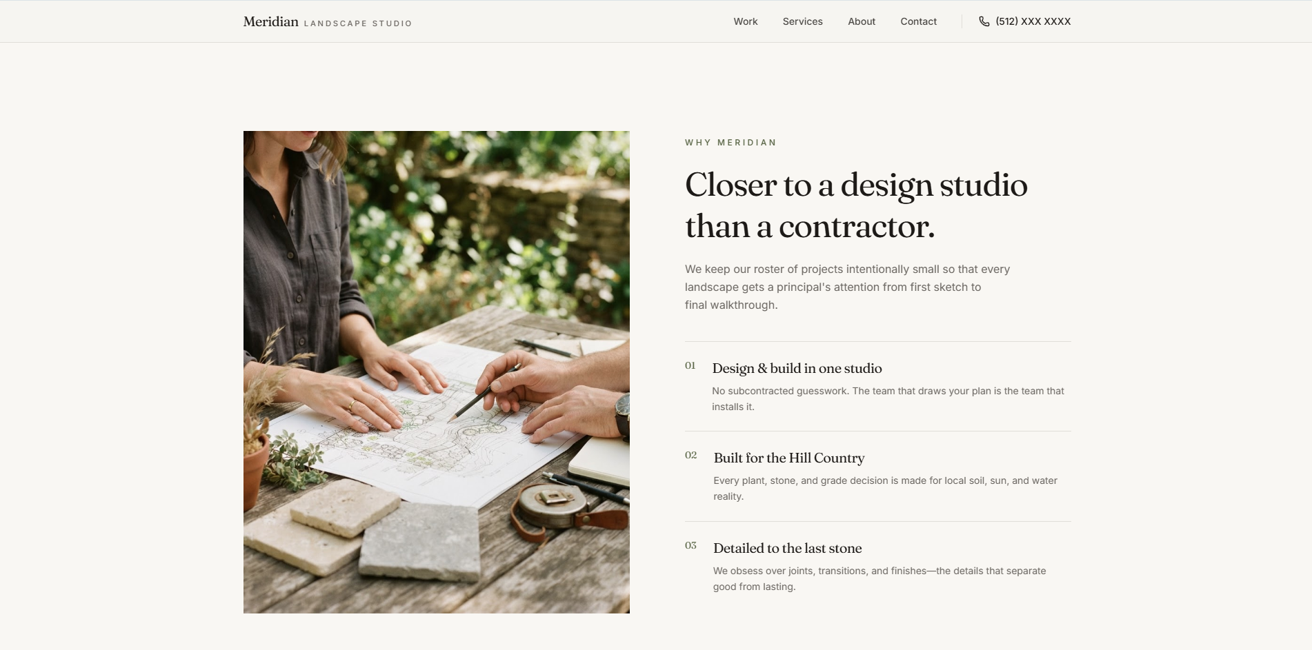 Meridian Landscape website, section 4