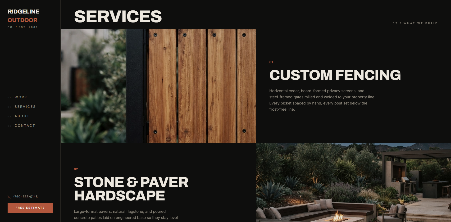Ridgeline Outdoor Co. services section